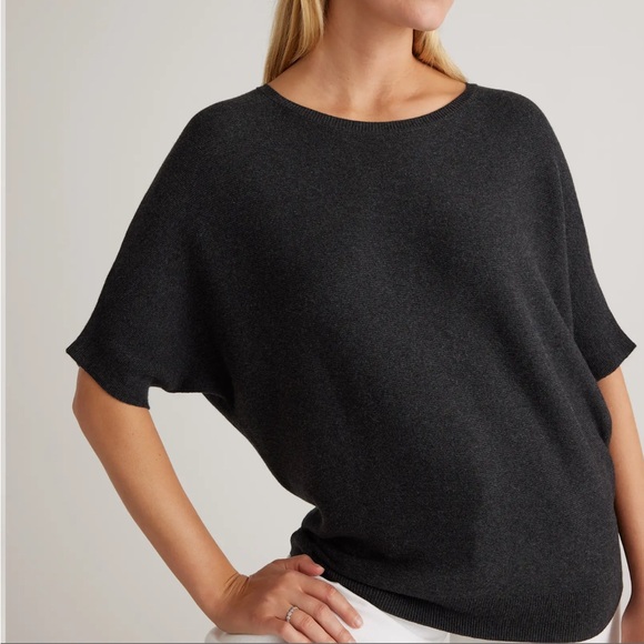 Quince Lightweight Cotton Cashmere Link-Stitch Dolman Sweater in charcoal - Picture 2 of 7
